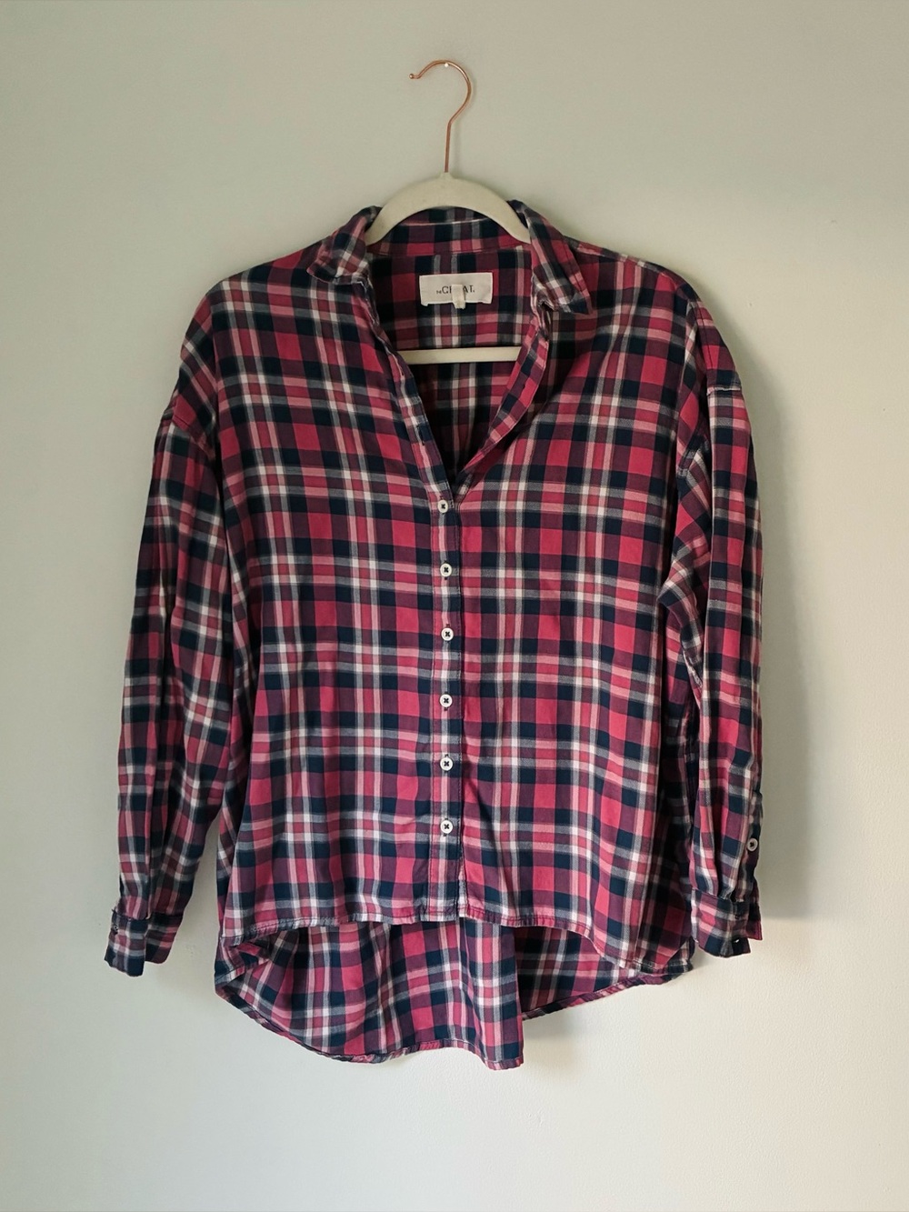 THE GREAT. Plaid Button Down  Shirt Pink Navy Check Size XS / S
